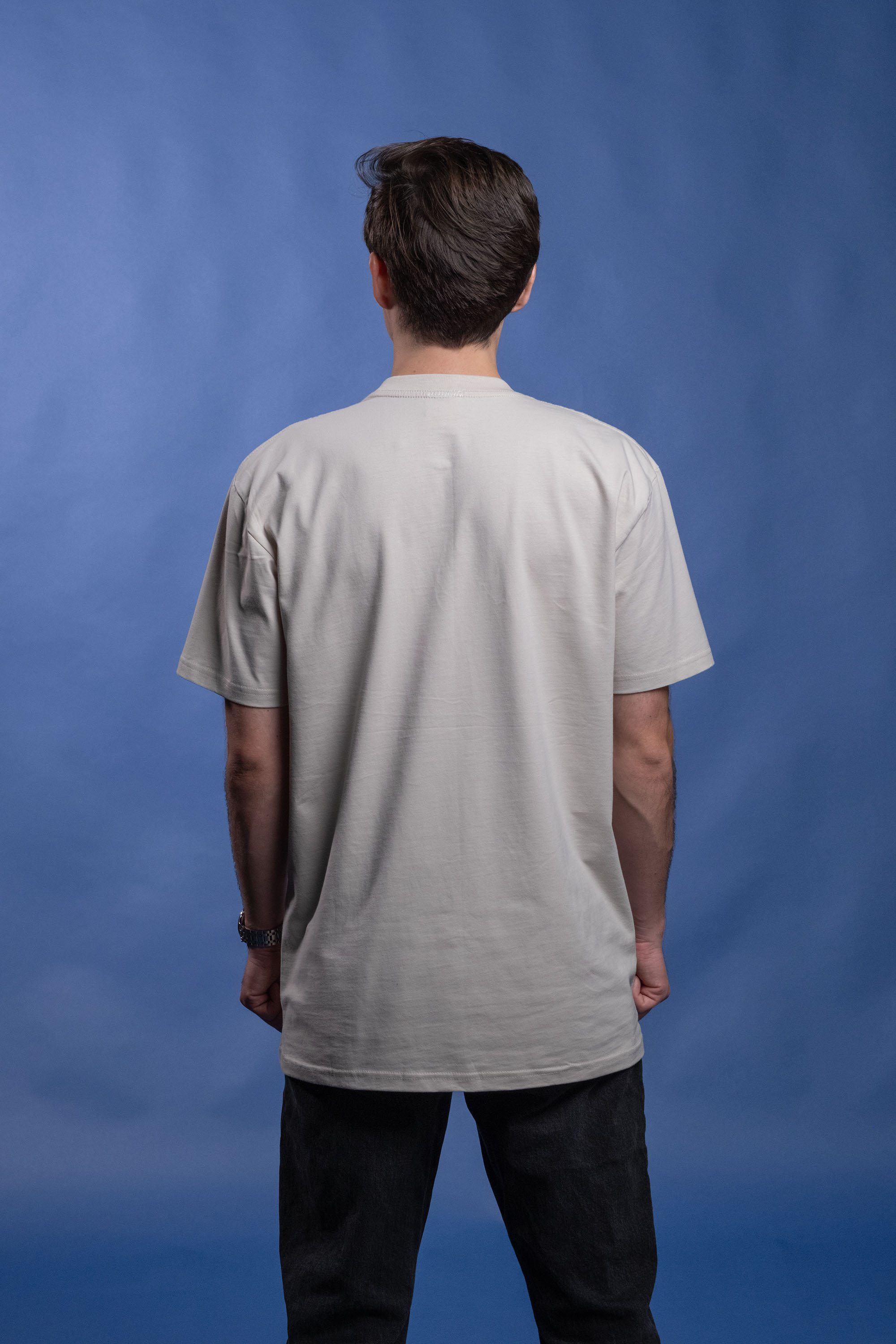 Preshrunk bone cotton t-shirt with embroidered 'Adult-ish' design