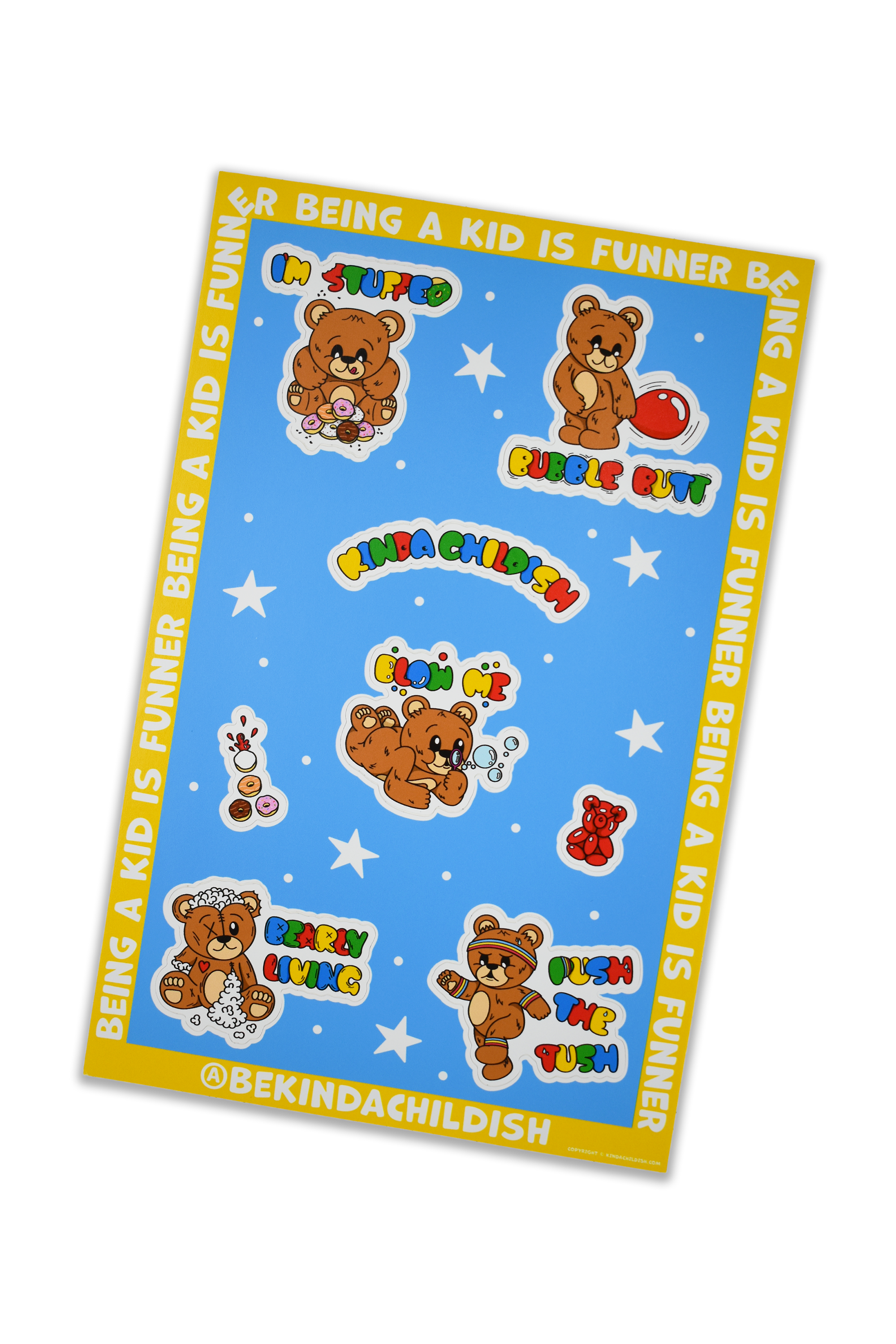 Colorful sticker sheet featuring various teddy bear designs, each representing different personality traits